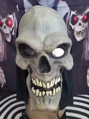 Vintage Topstone Halloween Skull Skeleton Mask With Hood & Holographic Eye New