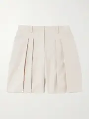 [Theory] Theory - Pleated Linen-blend Canvas Shorts - Sand - US10 US 10 Neutrals