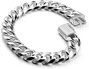 [Dankadi] Men 925 Sterling Silver Solid Miami Cuban Link Chain Bracelet -10MM - 12MM- Curb Cuban Bangle 7" 7.5" 8" 8.5" 9" 9.5"10" Thick Big Link Man Teen Boys Jewelry Gift