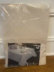 Vintage Ivory Eyelet Lace Tablecloth 64" by 86" Oval New Made in USA