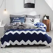 SMALLSUN-Bedding Sets Wavelike Lines Blue White Simple Cotton Responsive Printing Suite Bedroom Bedding Four-Piece Pillowcase * 2 / Quilt Cover/Bed Sheet (Size : B)