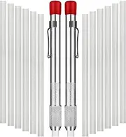 Mudder 2 Pieces Soapstone Pencil Holders Round Soapstone Marker Chalk Pencil with 12 Pieces Refills for Welding Tools and Markers Removable Markings on Metal, Aluminum, and Cast