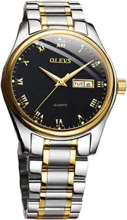 OLEVS Men Watches Stainless Steel Roman Numerals Waterproof Analog Quartz Luminous Calendar Business Luxury Dress Classic Gent Wrist Watch