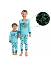 NWT Little Jupiter Shark Boys Glow In The Dark Pajamas Size 2