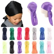 Kids Baby Breathable Bandana Hat Silky Durag Do Doo Du Rag Long Tail Headwrap✔