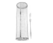 Rolling Barbecue Basket, Open Grid Stainless Steel Wire Mesh Cylinder Grill Basket, L Size