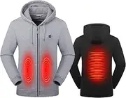 [KUMADAI] Electric Heated Sweatshirt Unisex Heated Hoodie USB Charging Heated Jacket Washable Zip Winter Coat 3 Heating Levels