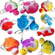 10 Packs Bulk Small Turtle Mini pop Fidget Keychain，Birthday Party Favors Supplies Classroom Summer Student Prize Gifts
