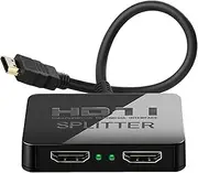 HDMI Splitter 1 in 2 Out 4K with Audio Synchronization, HDMI Splitter for Dual Monitors Mirror Display Laptop for MacBook PC Desktop,