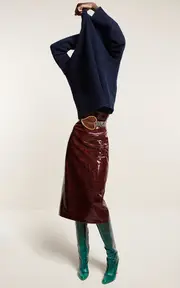 [Brandon Maxwell] The Cadence Lacquered Midi Pencil Skirt