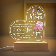 QOCNAM 3D Night Light With Engraved Wooden Base - Unique Lamp for Mom From Daughter Son, Mother's Day, Birthday Present