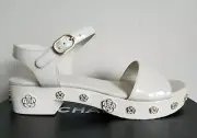 CHANEL CAMELLIA PARTY RARE LOGO CHARM CLOG SANDALS 40 C US 8.5 I LOVE SHOES