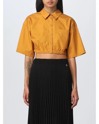 Patrizia Pepe Cropped Poplin Shirt Cinched Waist Women Camel Shirts & Tops