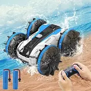 Remote Control Car Amphibious RC Cars for Kids, 2.4Ghz 4WD RC Stunt Car Off Road Electric Race Car, Double Sided 360°Rotating Truck Land Water 2 in 1 Rechargeable Stunt Car for Boys Girls Gifts(Blue)