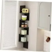 5-Tier Floating Corner Shelf, Wall Mount 5-Tiers Radial French Oak/Black