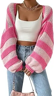 [GORGLITTER] Women's Color Block Striped Bolero Shrug Sweater Long Sleeve Open Front Crop Cardigan Top Outerwear