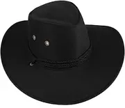 [Ipetboom] Western Cowboy Hat for Men and Women Chic Wide Brim Sunshade Cap for Holiday Parties Soft Unique Ornament Design for Cosplay and Outdoor Events Black