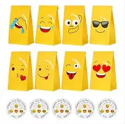 24 Pcs Paper Gift Bags,Party Favor Bags,Paper Party Bags,Smiley emoji Bags,Gift Bags With THANK YOU Stickers, 21 x 12 cm Candy Storage Bags
