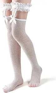 [Generic] Women Sexy Fishnet Thigh High Stockings Lace Top Sheer Pantyhose Fish Net Over Knee High Hosiery Socks