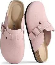 [Dumalum] Suede Clogs for Women & Men - Comfort Cork Footbed with Arch Support - Adjustable Buckle Mules Slip-On Sandals Unisex Potato Shoes Home Slippers