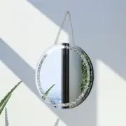 Crystal Crush Diamond round Silver Mirror with Iron Chain for Wall Decoration Di