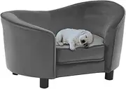 Small Dog Couch, Plush and Faux Leather Pet Sofa Bed Indoor Pet Couch Chair Resistant for Small Dogs Cats, Grey 69x49x40 cm