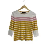 Tommy Hilfiger Women's 3/4 Sleeve Yellow Striped Tee Shirt Size M
