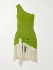 [Taller Marmo] Taller Marmo - Yacare One-shoulder Swimsuit And Fringed Pareo Set - Green - x large x large Green