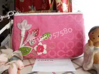 在飛比找Yahoo!奇摩拍賣優惠-全新真品 Coach 42485 深粉紅小C織布立體花朵手拿