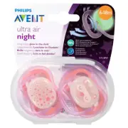 Avent Ultra Air Night Soother 6-18M 2 Pack Glow In The Dark Orthodontic Pacifier