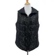 Chicos Vest Womens 8 Black Sequin Filled Sleeveless Zip Up Lightweight Zenergy