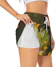 [OdDdot] Ladybug Print Women'S High Waisted Athletic Workout Shorts Dual-Layered Gym Shorts Casual Comfy Sport Shorts, White, L