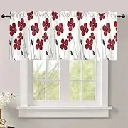 DOTOOMA 54x18 Inches Red Floral Window Treatment Valance Farmhouse Country Kitchen Blackout Drapes Bathroom Bedroom Living Room Polyester Fabric Curtains Decorations Supplies