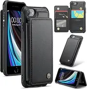 ELEPIK for iPhone 8 Case with Card Holder, Kickstand [4 Card/Cash Holder] [for Women & Men] [Durable PU Leather] Magnetic Wallet Phone Cover for iPhone 8, Fashion Black