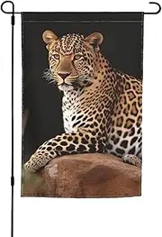 African Leopard on Rock Garden Flag 12x18 in Double Sided Print Yard Flags Indoor Outdoor Holiday Flag for Outside Banner Photo Backdrop for Home Decoration