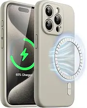 JETech Magnetic Silicone Case for iPhone 15 Pro 6.1-Inch, Compatible with MagSafe, Phone Cover with Camera Lens Full Protection (Natural Titanium)