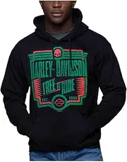[HARLEY-DAVIDSON] Men's Distressed Free To Ride Pullover Fleece Hoodie - Black