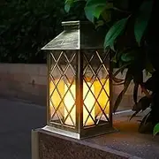 Outdoor Solar Lights Hanging Lanterns with LED Flickering Flameless Candles, Weatherproof Solar Powered Lanterns Decorative for Patio, Table, Backyard, Party and Garden Bronze