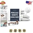 Soft & Durable King Size Cotton Percale Sheets with Z-Hem Stitching - 4 Pieces