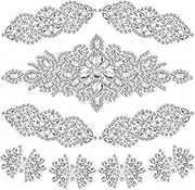 9 Pcs Rhinestone Applique Iron on Patch 3 Style Rhinestone Hot Fix Applique Wedding Hair Appliques for Bridal Wedding Dress Clothing Sash Crystal Belt Sewing Appliques for Shoes(Silver)