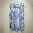 Beach Lunch Lounge blue white striped tank top S NWT 3 button front v neck