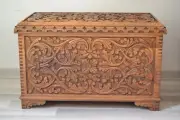 Walnut Wood Trunk Coffee Table Hand Carved Turkish Traditional Storage Box Chest