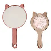 Catzon 1 Set Cute Cat Handheld Mirror and Comb Kit-Pink