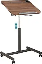 Sit Stand Desk Adjustable Height Standing Desk Conference Room Pneumatic Lift Stand Up Desk, Tiltable and Foldable Podium with Casters, Fixed Groove/Cup Groove/Fence(Brown)