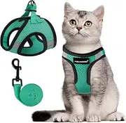 Cat Harness and Leash Set for Walking Escape Proof, Kitten Adjustable Small Large Lightweight Soft Vest Harness and Leash(Medium, Green)