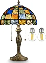Tiffany Lamp Crystal Square Style,Stained Glass Table Lamp 12" Vintage Living Ro
