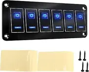 Brilluxa 6 Gang Rocker Switch Panel, Waterproof Blue Backlit, for Car Truck RV Boat DC12V-24V, Aluminum Alloy Switch Control Panel