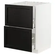METOD / MAXIMERA base cab f sink+2 fronts/2 drawers, white/Lerhyttan black stained, 60x60x80 cm