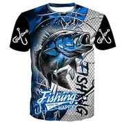 Men's Graphic Fishing T shirt Tee Short Sleeve T shirt 3D Print Crew Neck Shirt Vintage Fashion Designer Outdoor Casual Daily Blue Spring Summer Clothing Appa