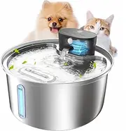 Wireless Cat Water Fountain Stainless Steel, 108oz/3.2L Automatic Cat Fountain Battery Operated, Cordless Pet Water Fountain for Cats & Dogs with Motion Sensor, Ultra Quiet Pump, Multi-Filtration